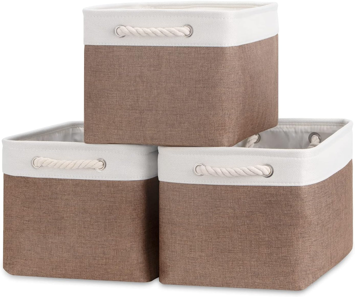 Baskets Fabric Storage Bins for Shelves [3-Pack] Decorative Storage Baskets for Organizing 15 X 11 X 9.5 Inches Nursery Closet Foldable Toy Storage Closet Organizer Brown
