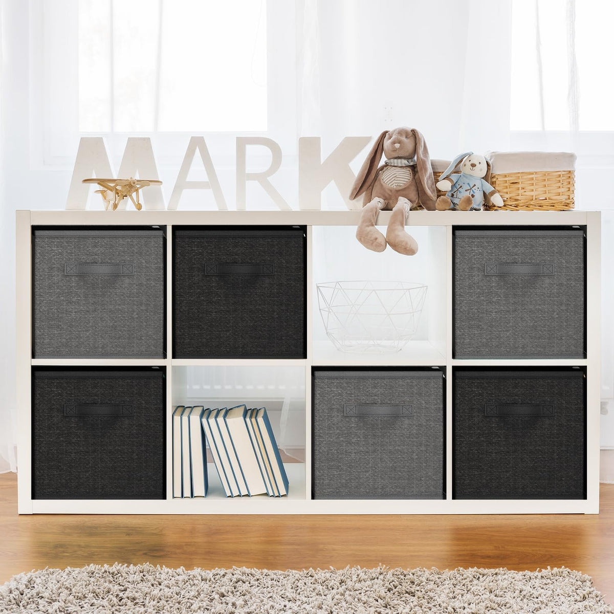 Cube Storage Bins, Foldable 6 Cube Storage Organizer Bins, Fabric Storage Cubes, Storage Basket with Handles, Grey Closet Storage Bins, 11-Inch Cube Storage Bins for Bedroom, Playroom and More