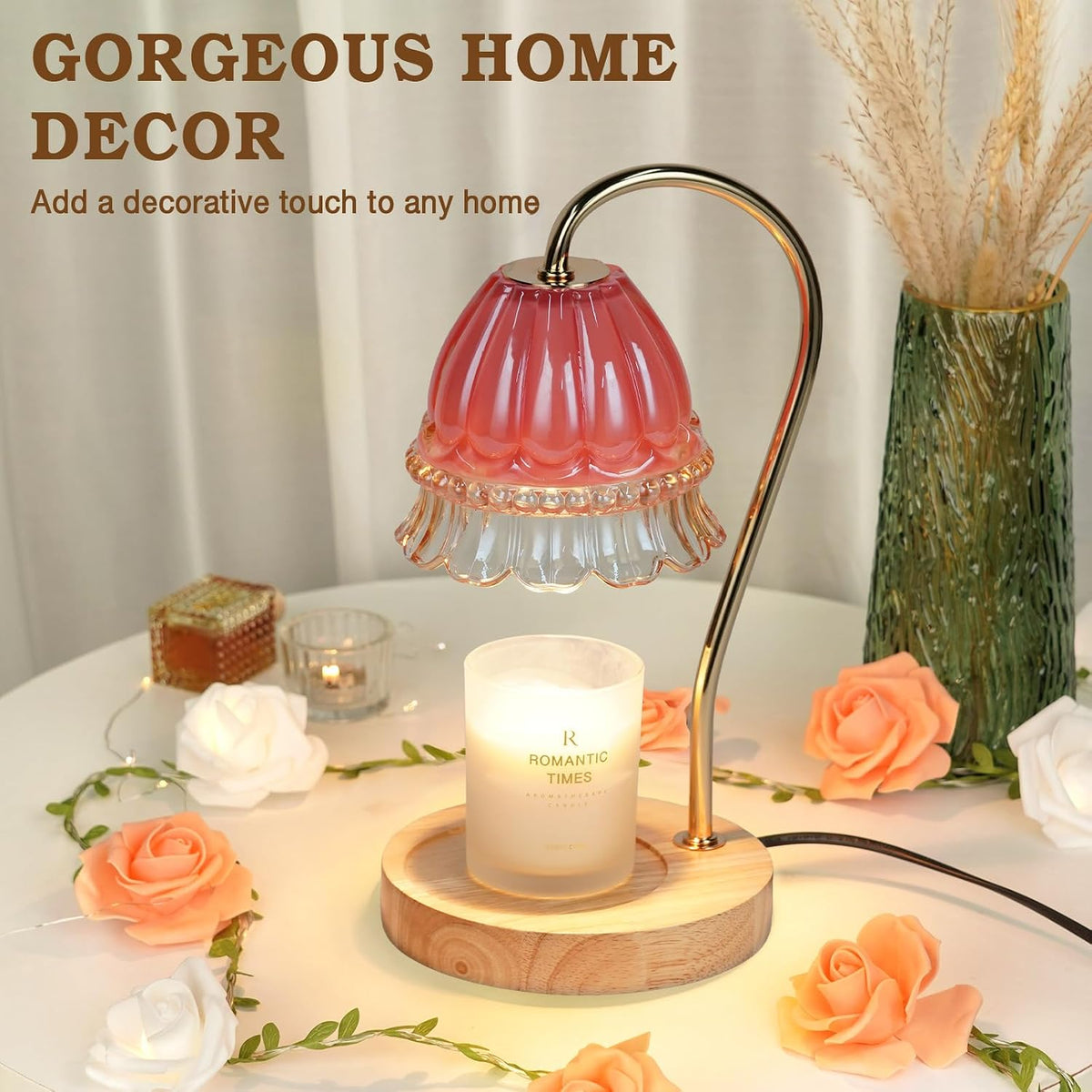 Flower Candle Warmer Lamp with Timer, Dimmable Candle Lamp Warmer, Christmas Birthday Gifts for Women Mom Her, Housewarming Home Decor, Lotus Wax Warmer for Yankee Candles - Pink Flower
