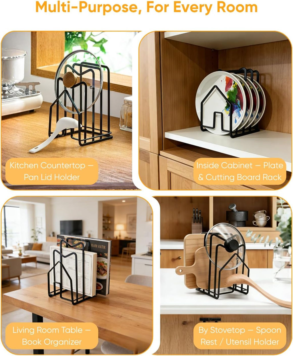 Cutting Board Holder Chopping Boards Organizer Holder Kitchen Countertop Pot Pan Lids Rack Kitchenware Organizer Flat Steel 4.92 X 5.7 X 8.47 In. Black