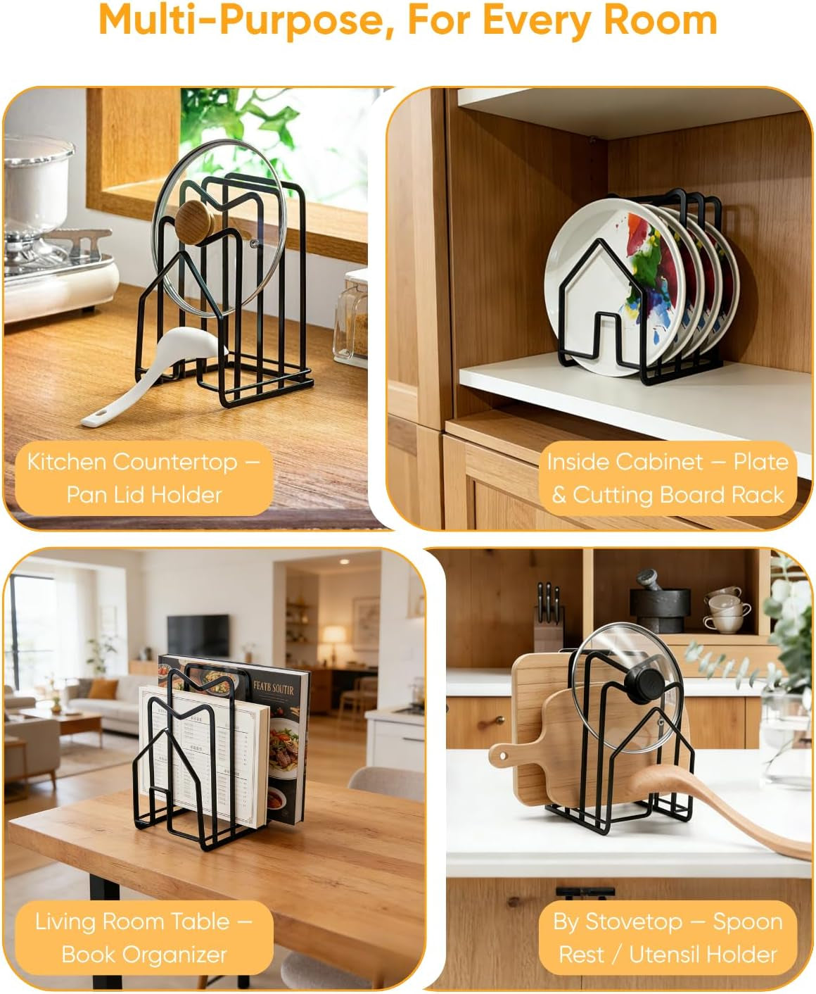 Cutting Board Holder Chopping Boards Organizer Holder Kitchen Countertop Pot Pan Lids Rack Kitchenware Organizer Flat Steel 4.92 X 5.7 X 8.47 In. Black