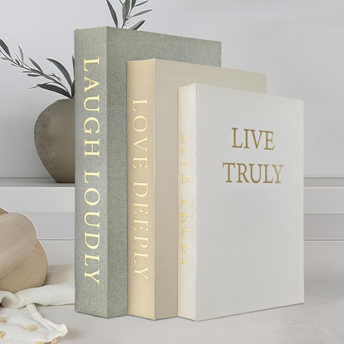 Aesthetic Decorative Books, Set of 3 Linen Faux Books for Decoration