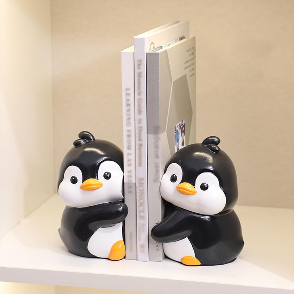 Cute Hug Penguins Decorative Bookends, Unique Animal Book Ends to Hold Books Creative Resin Book Holder Stopper for Home Office Desk Bookshelf Decoration