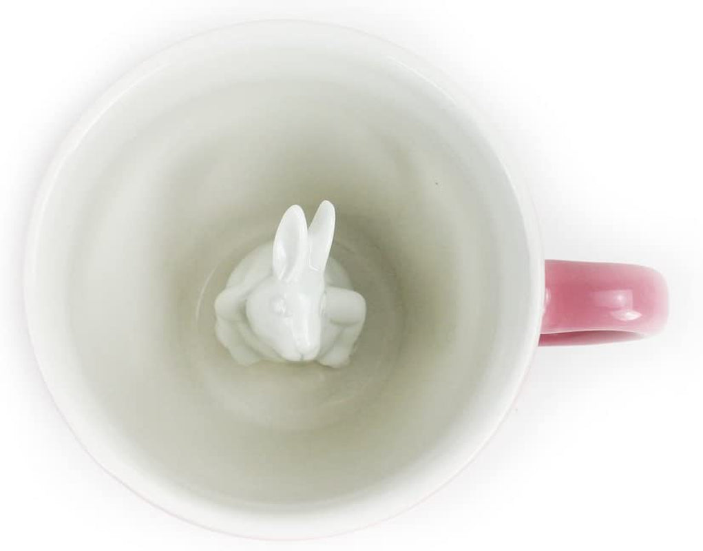 Rabbit Ceramic Cup - 11 Oz Animal Mug - Hidden 3D Critter Inside, Gift for Coffee