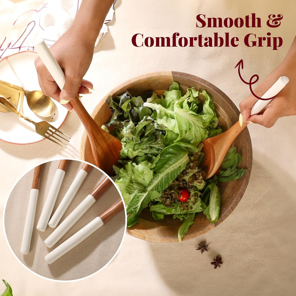 Premium Wooden Spoons for Cooking,Kitchen Utensils Set of 5(12")