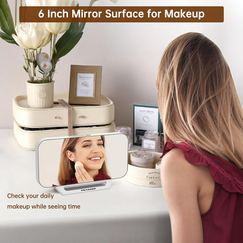 Slim Digital Mirror Aesthetic Alarm Clock for Bedrooms Desk Decor