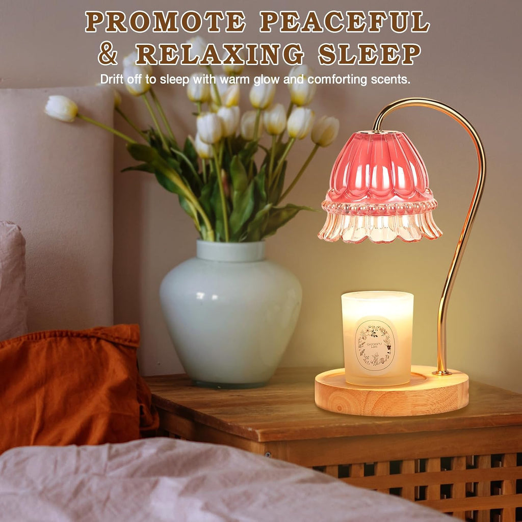 Flower Candle Warmer Lamp with Timer, Dimmable Candle Lamp Warmer, Christmas Birthday Gifts for Women Mom Her, Housewarming Home Decor, Lotus Wax Warmer for Yankee Candles - Pink Flower