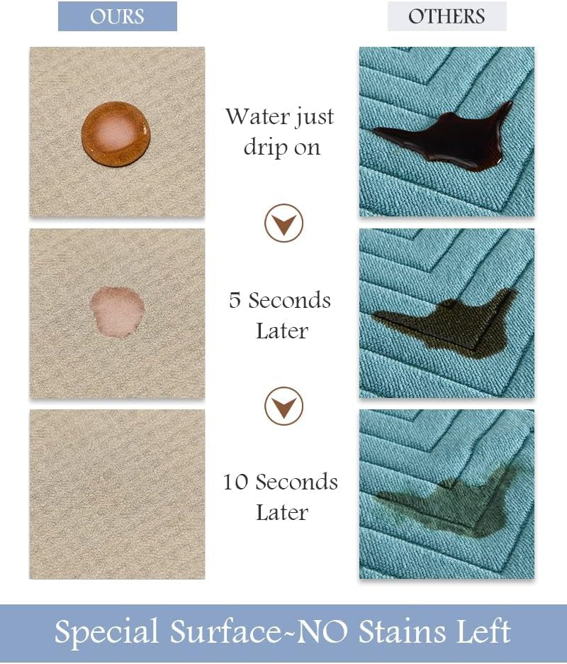 -Bath Mat Rug Long Non Slip Super Absorbent Bathroom Runner Stain Resistant Quick Dry Thin Bathroom Mat Fit under Door-17"X59",Beige