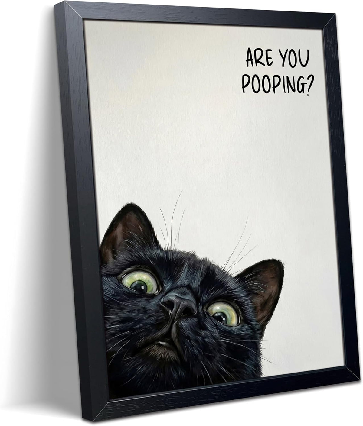 Funny Black Cat Bathroom Wall Art, Rustic Farmhouse Wall Decor Painting, Humorous Are You Pooping Canvas Print, Cute Animal Canvas Art, Black Framed Cat Pictures for Restroom Wall Decor 8X10 Inch