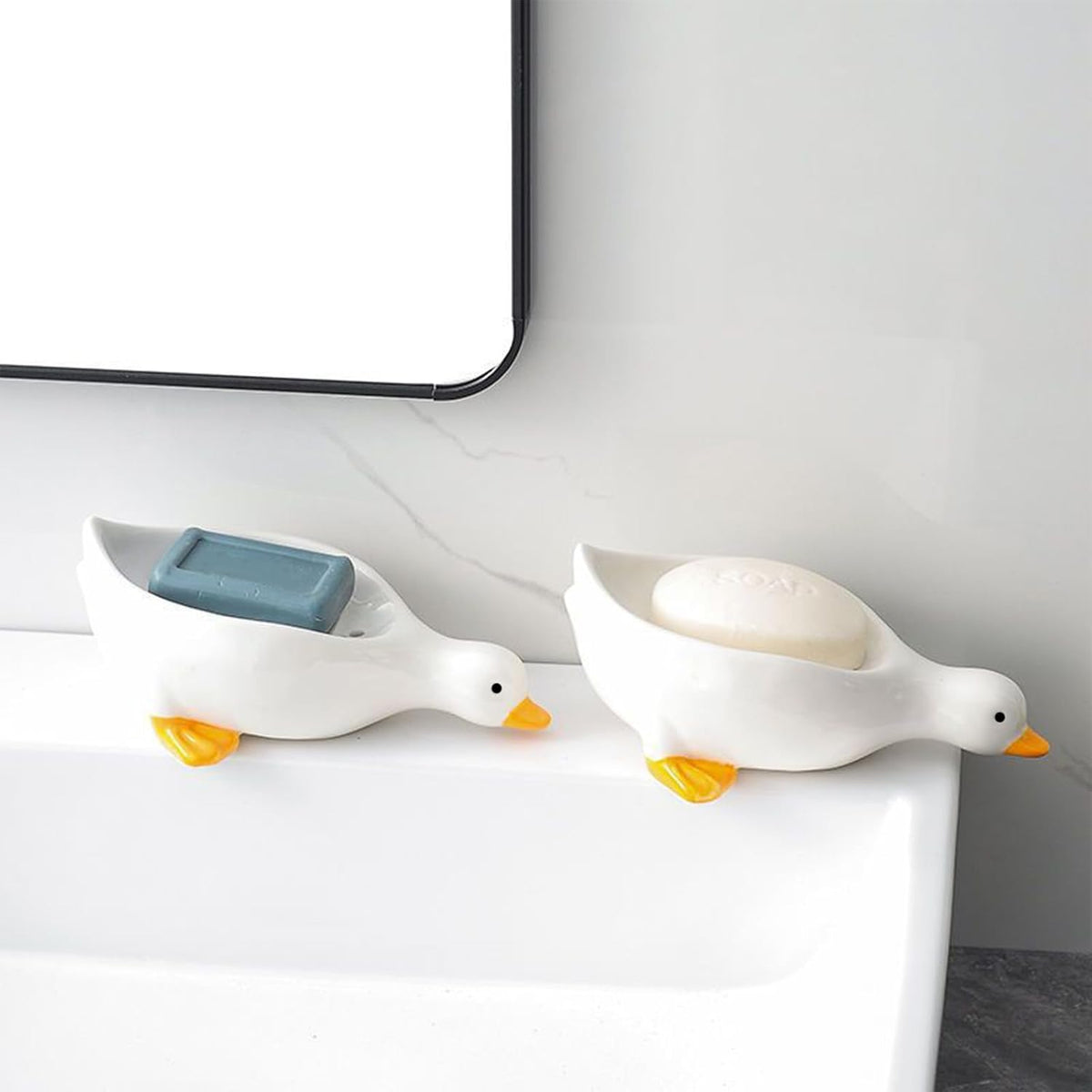 Duck Ceramic Soap Dishes,Soap Holder with Drain,Soap Dish Container