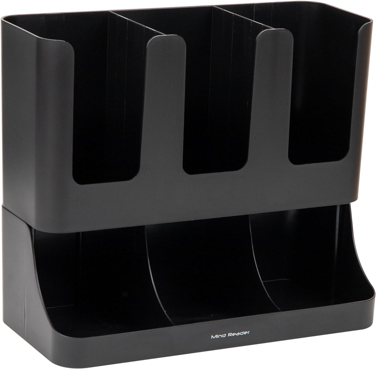 Condiment Station, 13 Inch Countertop Coffee Bar Organizer with 6 Compartments, Storage Caddy for Cups, Lids and Packets, Plastic, Black