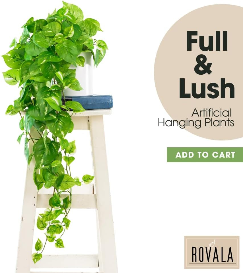 ROVALA Silk Plants for Home Decor Indoor in Pot Realistic Artificial Plants Fake Hanging Plants Faux Plants Indoor Fake Potted Plants Fake Plants for Shelves Bathroom Plants, Fake Pothos (Light Green)