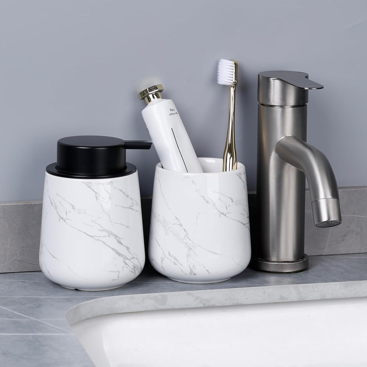 12Oz Ceramic Foam Soap Dispenser for Bathroom Kitchen Counter