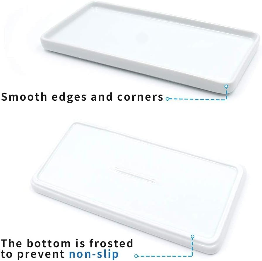 Ceramic Vanity Tray, Rectangle Bathroom White Tray, Marble Tray, Organizer for Soap, Jewelry, Perfume,Towel Holder for Counter, Bathroom, Kitchen, Sink, Restroom Decoration (Small) (2 Pack)