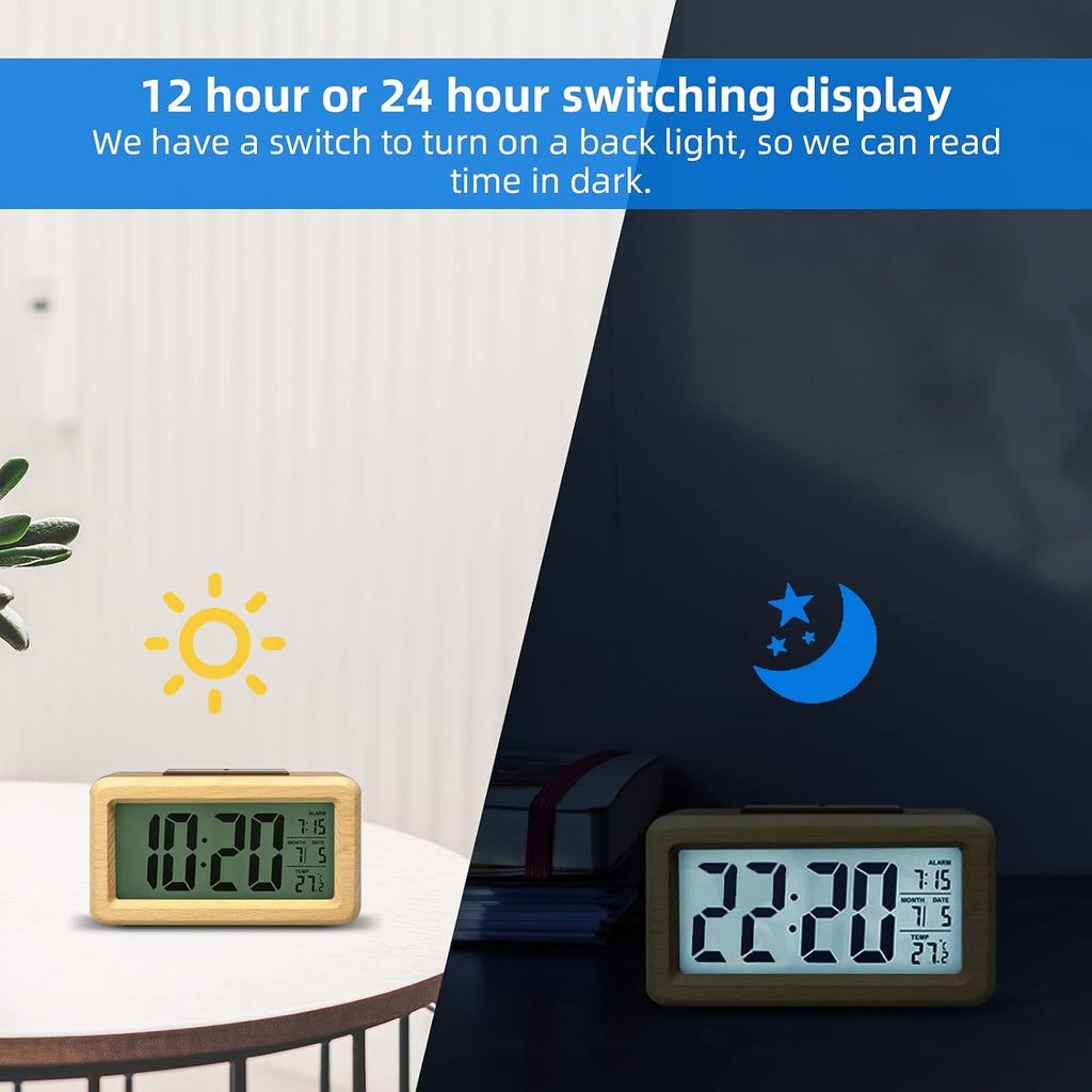 Wooden Digital Battery Operated Alarm Clocks for Bedrooms