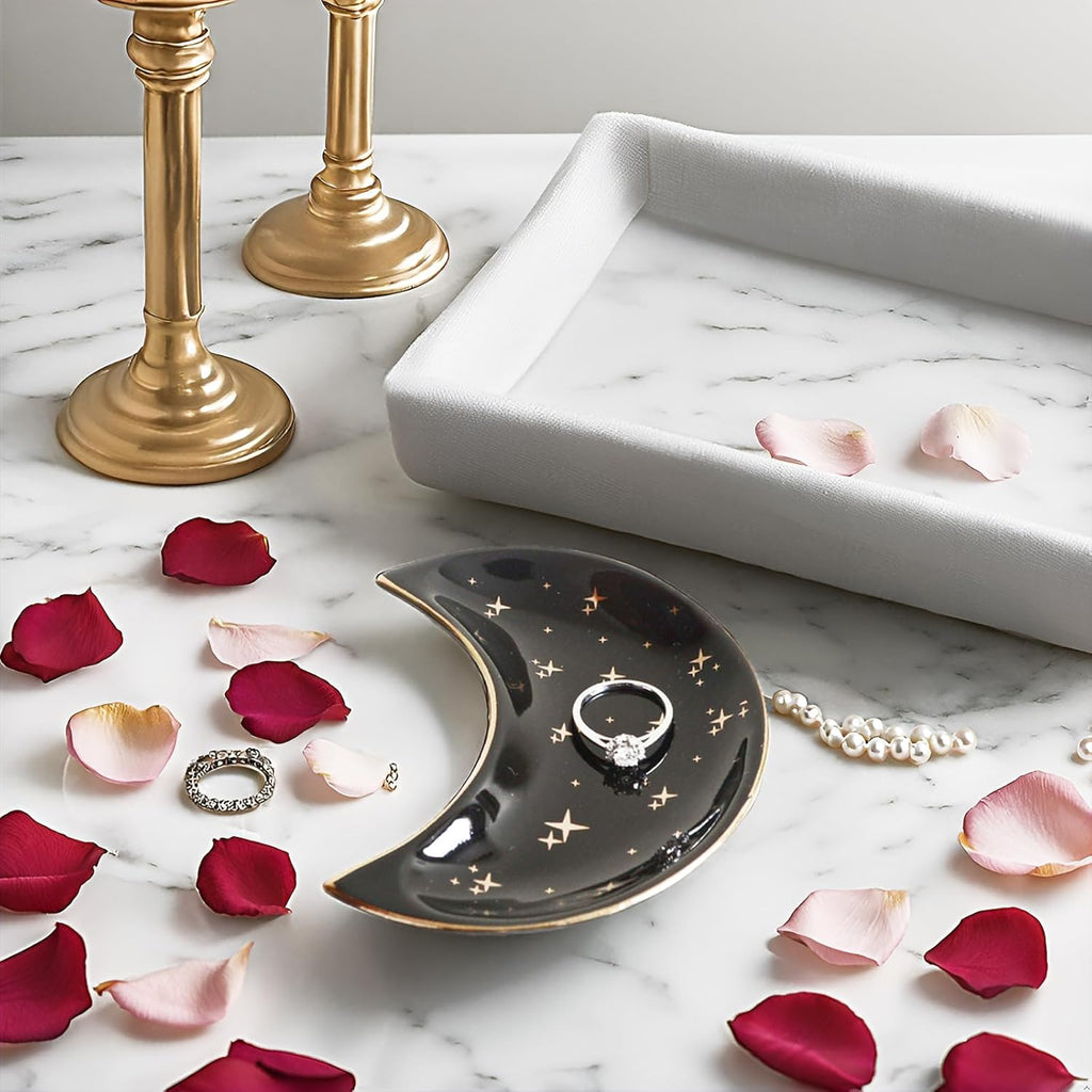 Small Moon Jewelry Dish Tray, Black