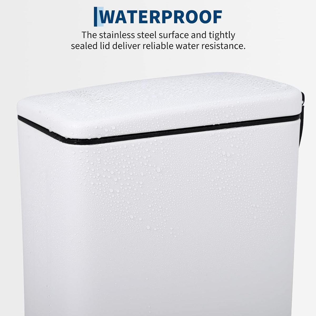 Slim Kitchen Trash Can with Lid, 10L Narrow Stainless Steel Garbage Can, Step Pedal Trash Bin with Soft Close & Stay Open Lid, Space Saving Can with Inner Bucket for Bathroom Office White