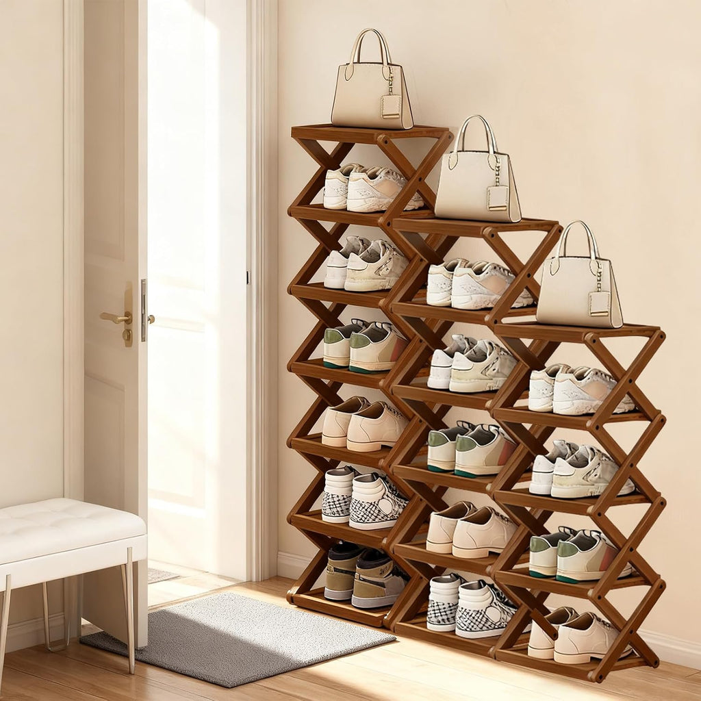 Bamboo Folding Shoe Rack for Entryway, Narrowdorm Closet Shoe Racks