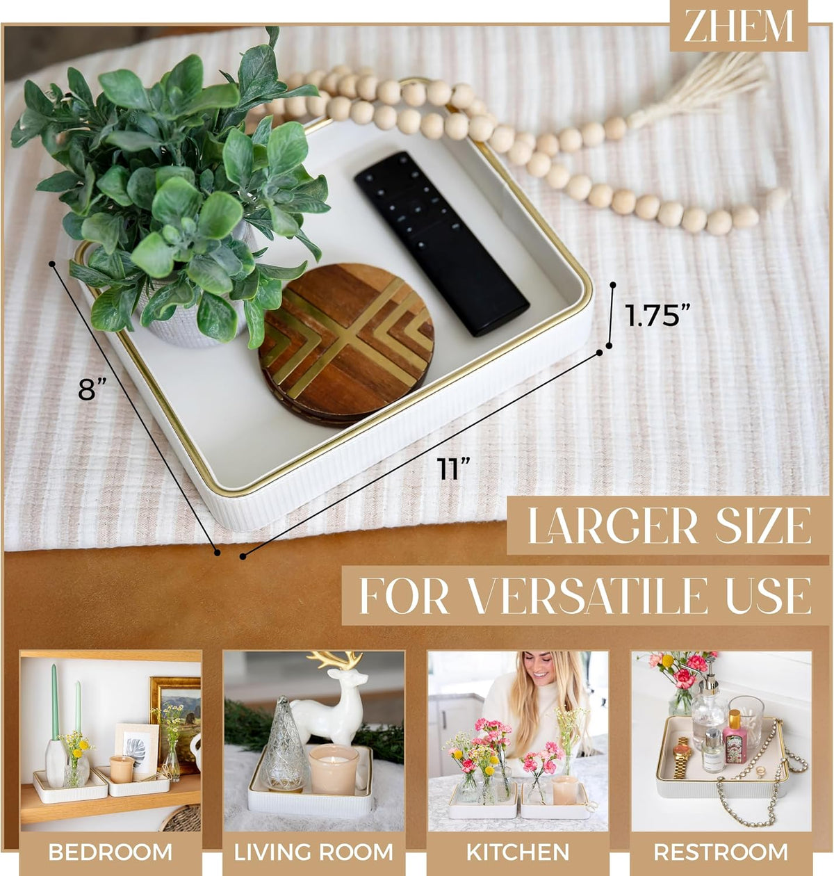 Perfume Tray Valet Tray Night Stand Bedside Organizer| Perfume Organizer Catchall| Perfume Trays for Dresser Vanity Tray for Dresser Countertop| Perfume Holder| Nightstand Organizer Women (White)