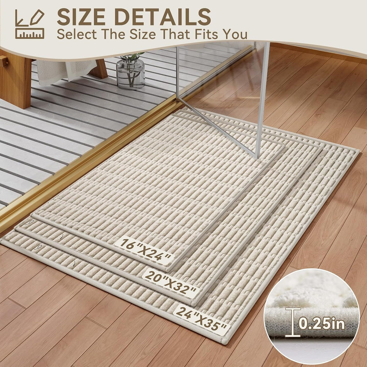 Bath Mat Super Soft Absorbent Bathroom Rugs 16"X24",Beige