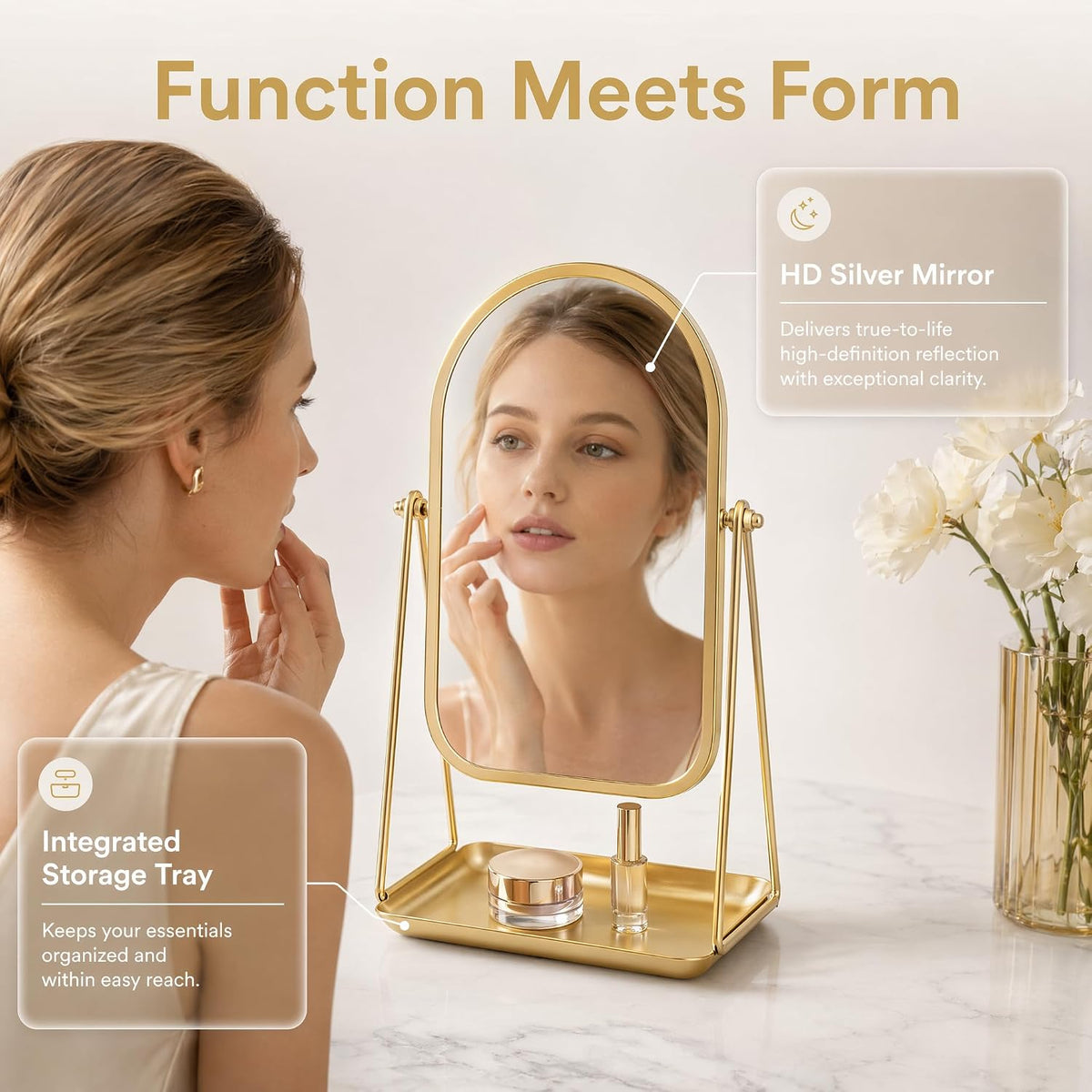 Desk Mirror with Storage Tray Tabletop Makeup Mirror