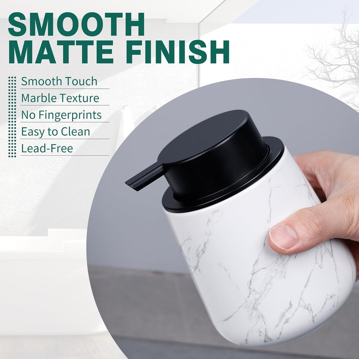 12Oz Ceramic Foam Soap Dispenser for Bathroom Kitchen Counter