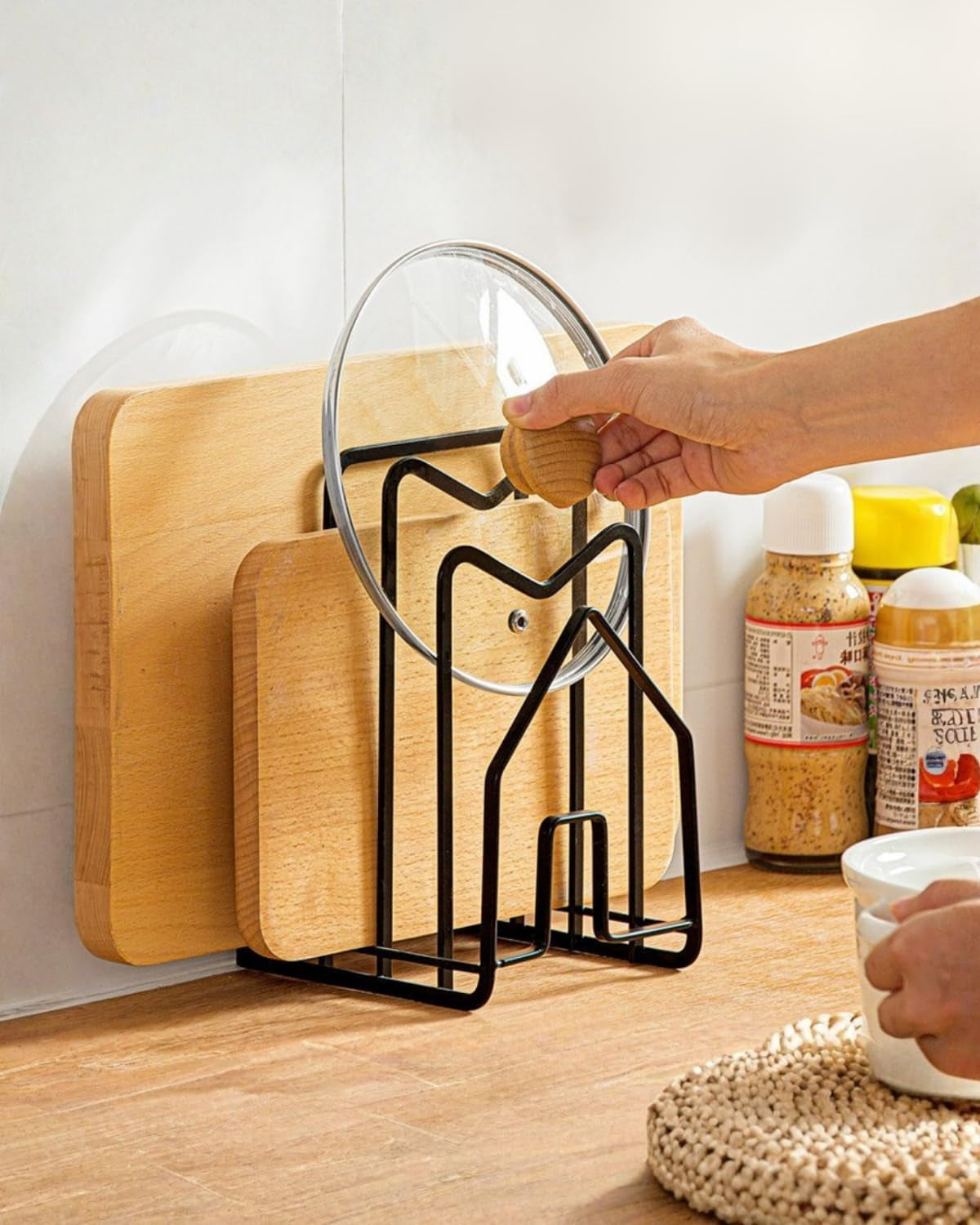Cutting Board Holder Chopping Boards Organizer Holder Kitchen Countertop Pot Pan Lids Rack Kitchenware Organizer Flat Steel 4.92 X 5.7 X 8.47 In. Black