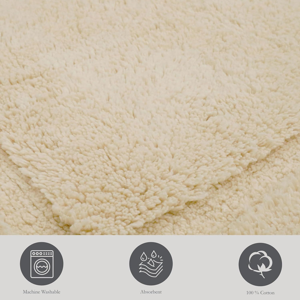 Lydia Border 100% Cotton Bath Mat - Non-Slip Bath Rug - Ivory - 27"X45"
