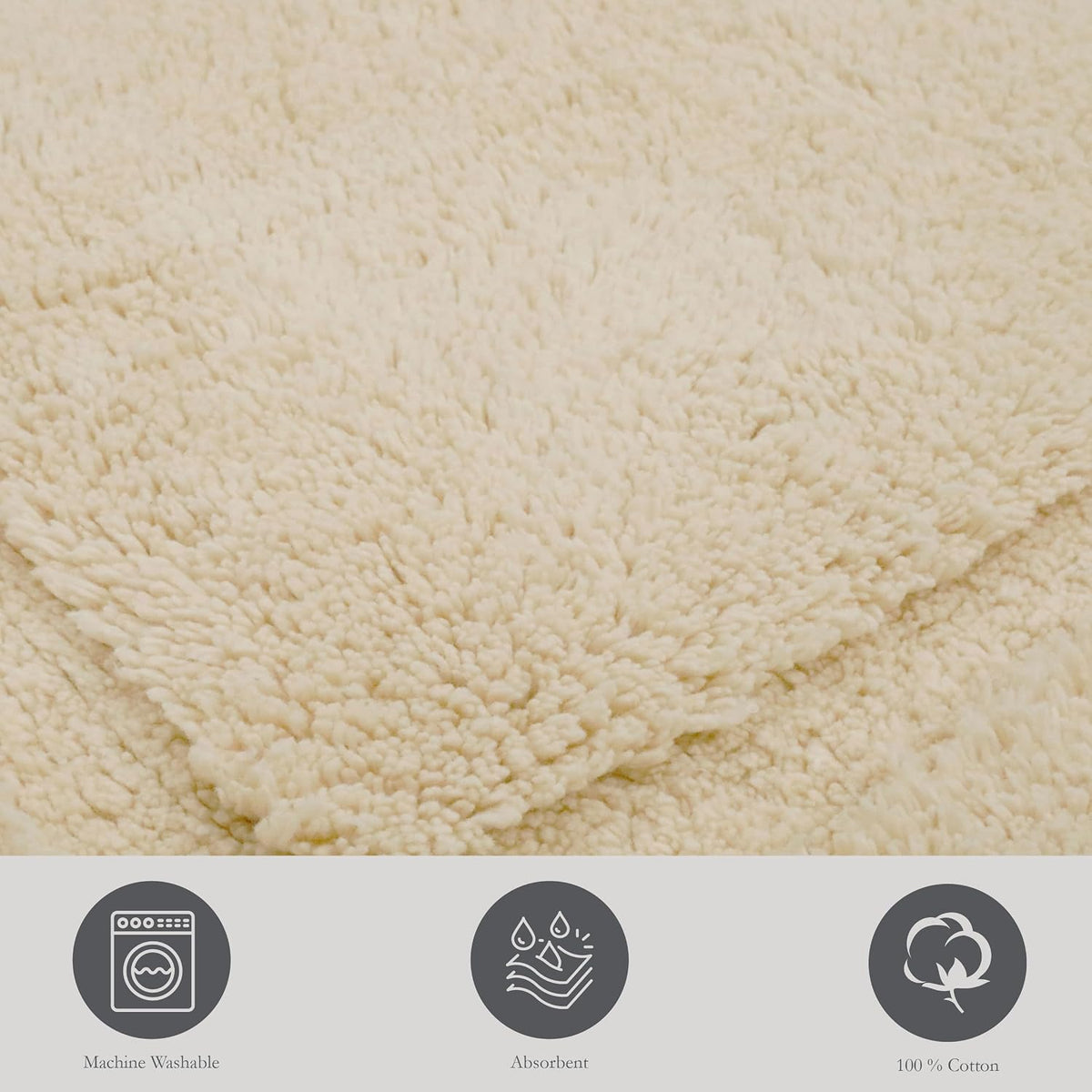 Lydia Border 100% Cotton Bath Mat - Non-Slip Bath Rug - Ivory - 27"X45"