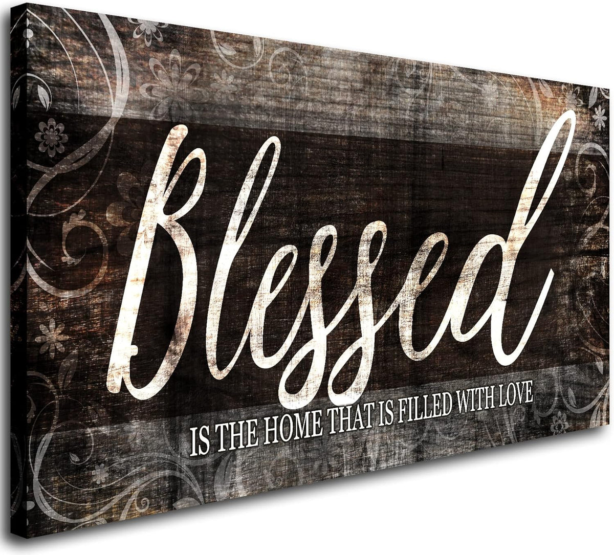 Blessed Home Quote Canvas Wall Art|Brown Wall Decor for Living Room|Blessed Is the Home Christian Wall Art|Ready to Hang Wall Picture for Dining Room Bedroom Decoration