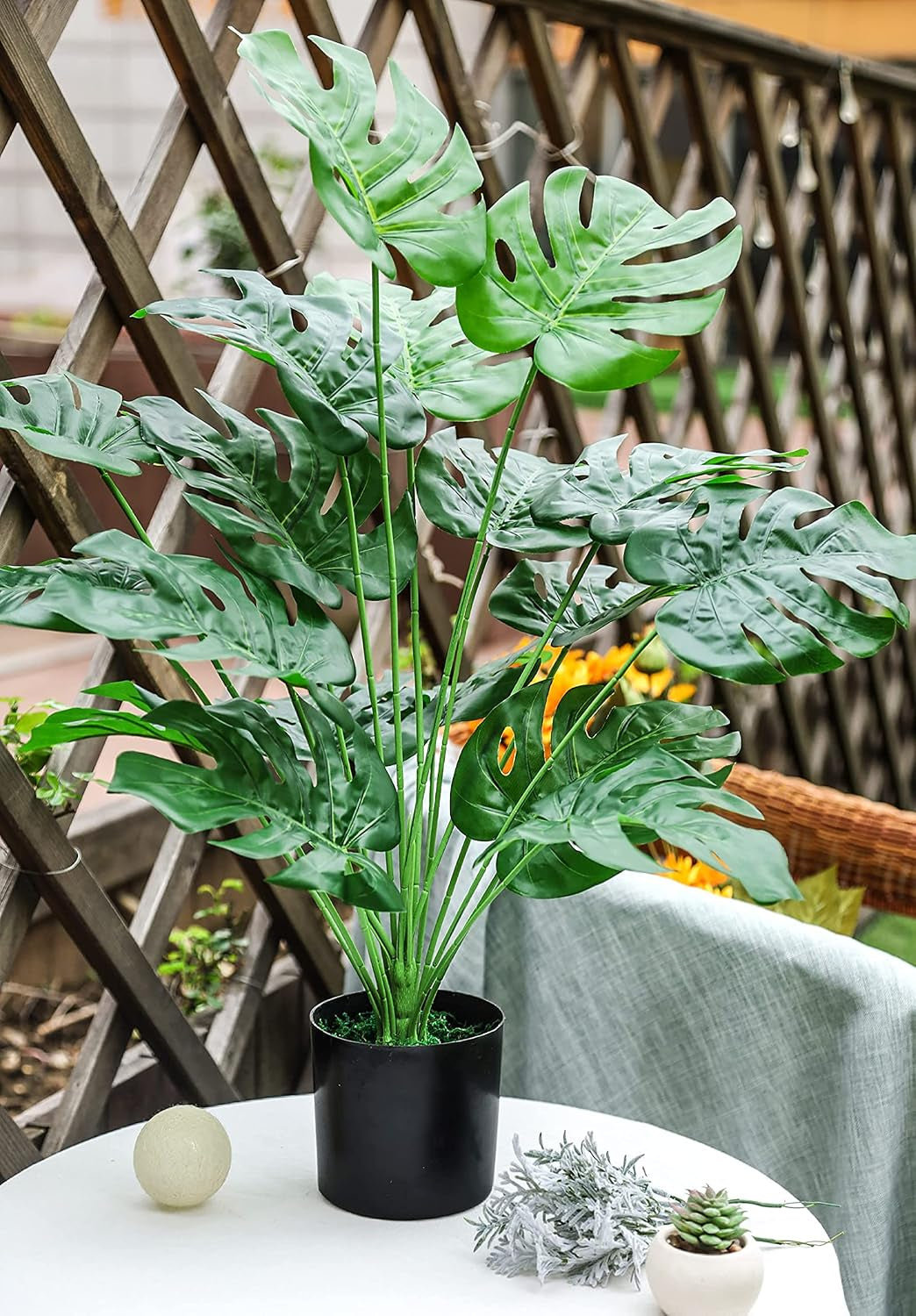 28" Fake Plants, Artificial Monstera in Black Pot for Office Decor