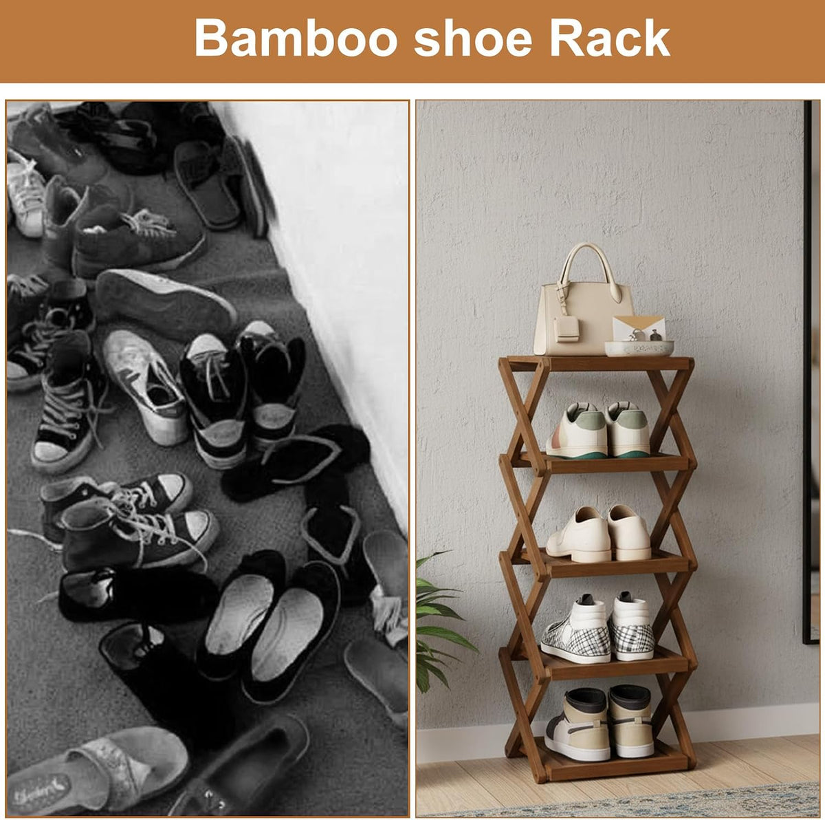 Bamboo Folding Shoe Rack for Entryway, Narrowdorm Closet Shoe Racks