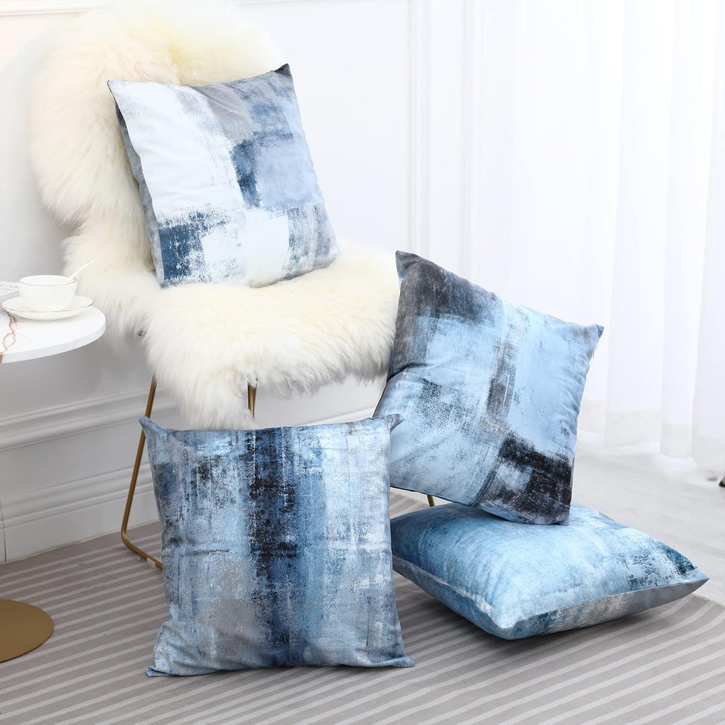 Blue Throw Pillow Cover,Pack of 4 Soft Velvet Decorative Cushion Cover for Sofa Bedroom Living Room (18X18 Inch,Blue)