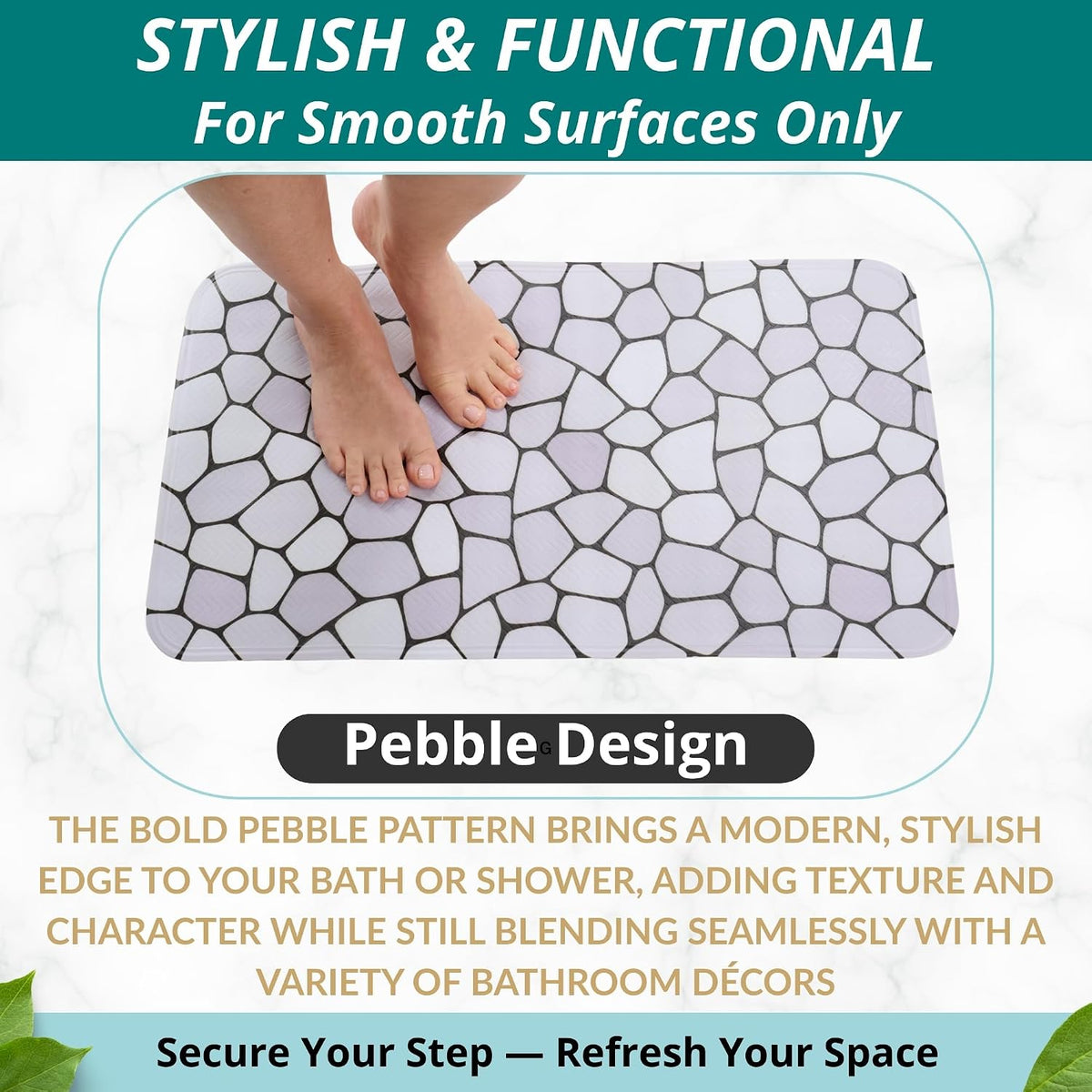 Bath Mat for Tub and Shower Floors - Non Slip Shower Mat – anti Slip Bathtub Mat with Strong Suction Cup Grip – Soft, Pebble Print Bathroom Mat for inside Bath and Showers (28X16 Pebble)