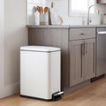 Slim Kitchen Trash Can with Lid, 10L Narrow Stainless Steel Garbage Can, Step Pedal Trash Bin with Soft Close & Stay Open Lid, Space Saving Can with Inner Bucket for Bathroom Office White
