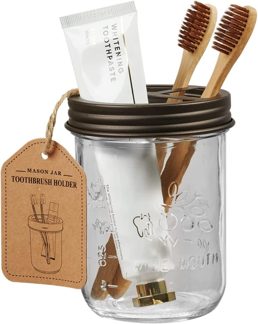 Mason Jar Bathroom Accessories Set, 4Pcs Glass Bathroom Set,Bronze