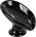 Soap Dish, Ceramic Soap Holder Self Draining Leaf Shape Bar Soap Holder, Marble Look Black Drain Soap Dish Holder for Bathroom, Easy to Clean Keeps Soap Dry,