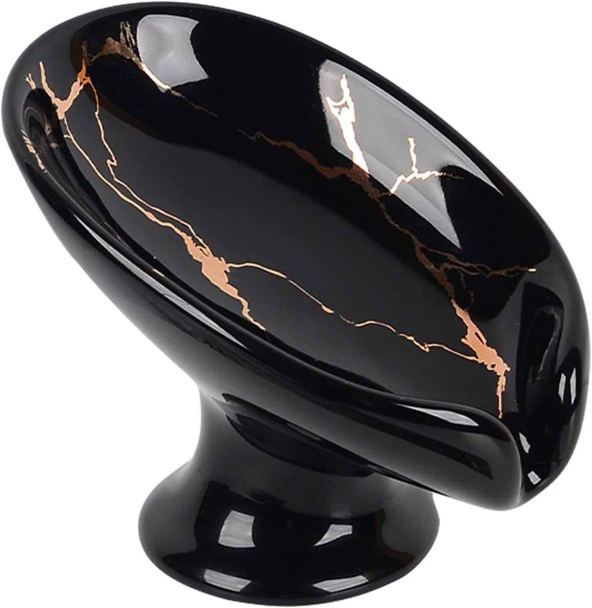 Soap Dish, Ceramic Soap Holder Self Draining Leaf Shape Bar Soap Holder, Marble Look Black Drain Soap Dish Holder for Bathroom, Easy to Clean Keeps Soap Dry,