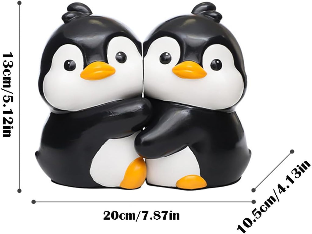Cute Hug Penguins Decorative Bookends, Unique Animal Book Ends to Hold Books Creative Resin Book Holder Stopper for Home Office Desk Bookshelf Decoration