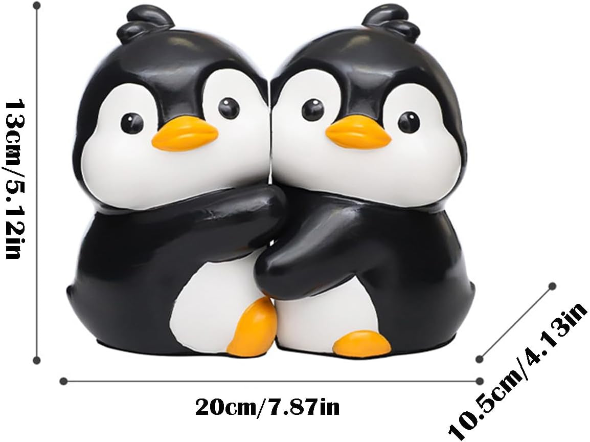 Cute Hug Penguins Decorative Bookends, Unique Animal Book Ends to Hold Books Creative Resin Book Holder Stopper for Home Office Desk Bookshelf Decoration