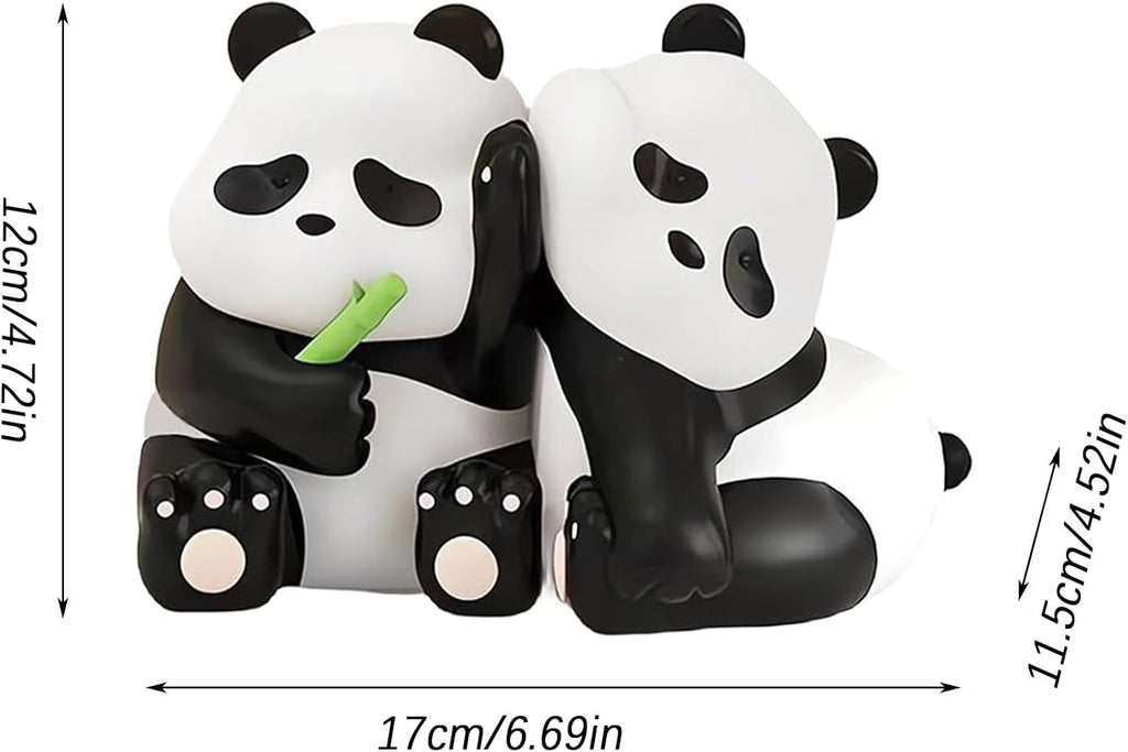 2Pcs Cute Panda Decorative Bookends, Resin Unique Animal Book Ends, Fun Modern Home Sculptures, Modern Panda Statues, for Living Room Entrance, Bookshelf, Bedroom, Office Table Decorations