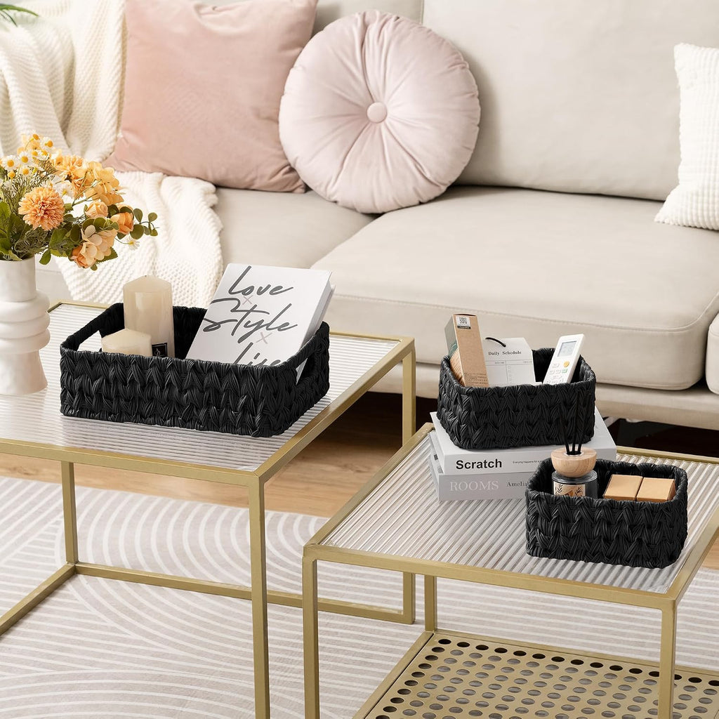 Black Wicker Baskets for Shelves, Small Baskets for Organizing