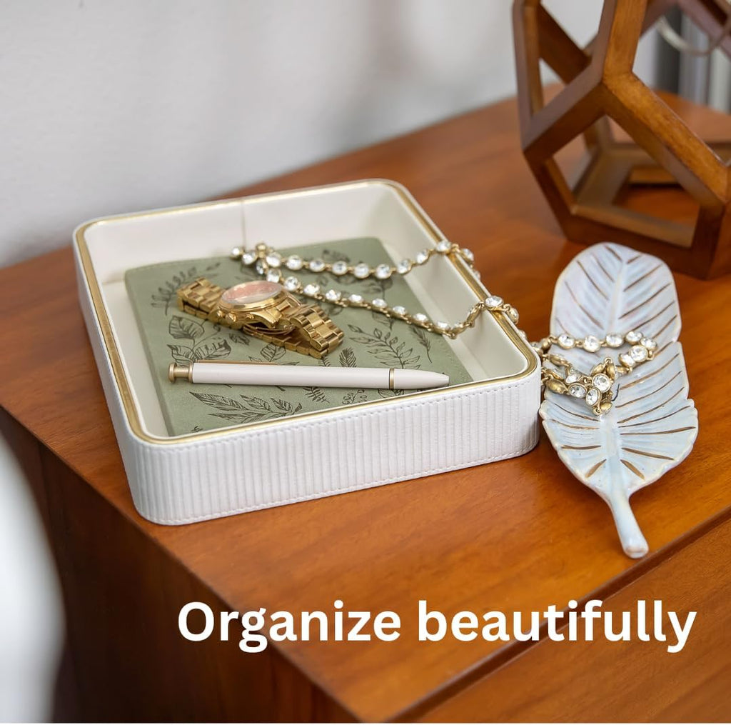 Perfume Tray Valet Tray Night Stand Bedside Organizer| Perfume Organizer Catchall| Perfume Trays for Dresser Vanity Tray for Dresser Countertop| Perfume Holder| Nightstand Organizer Women (White)