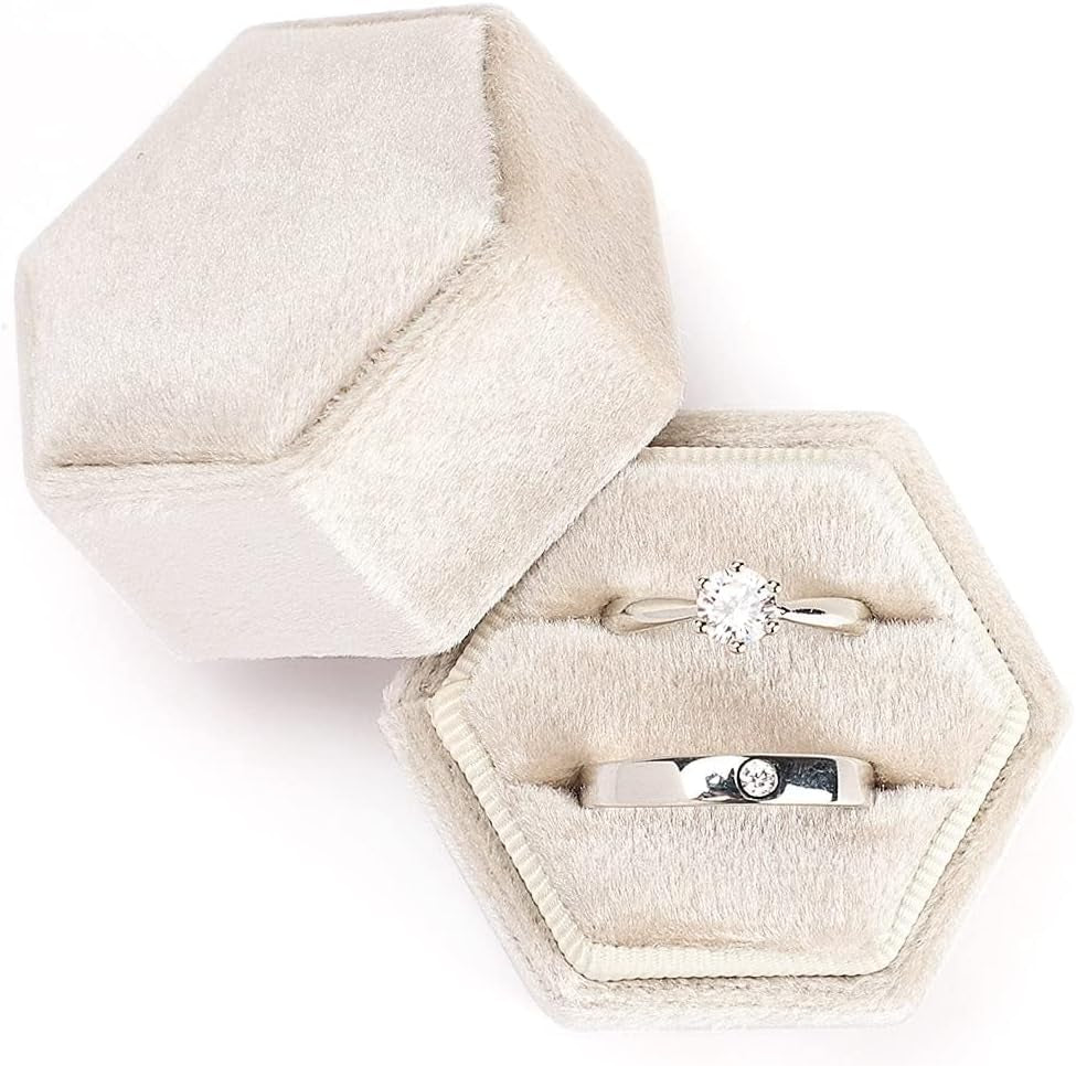 Velvet Ring Box,Hexagon Wedding Double Small Ring Box Proposal Engagement