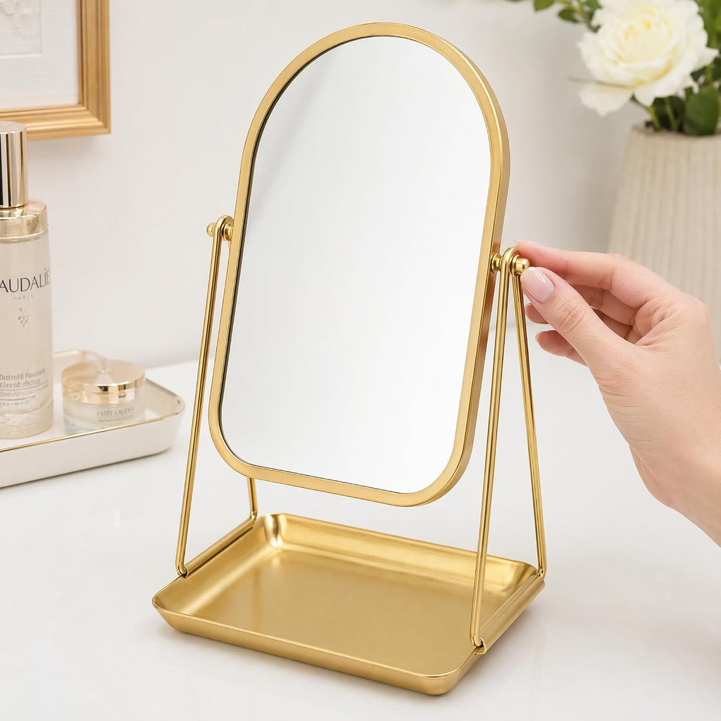 Desk Mirror with Storage Tray Tabletop Makeup Mirror