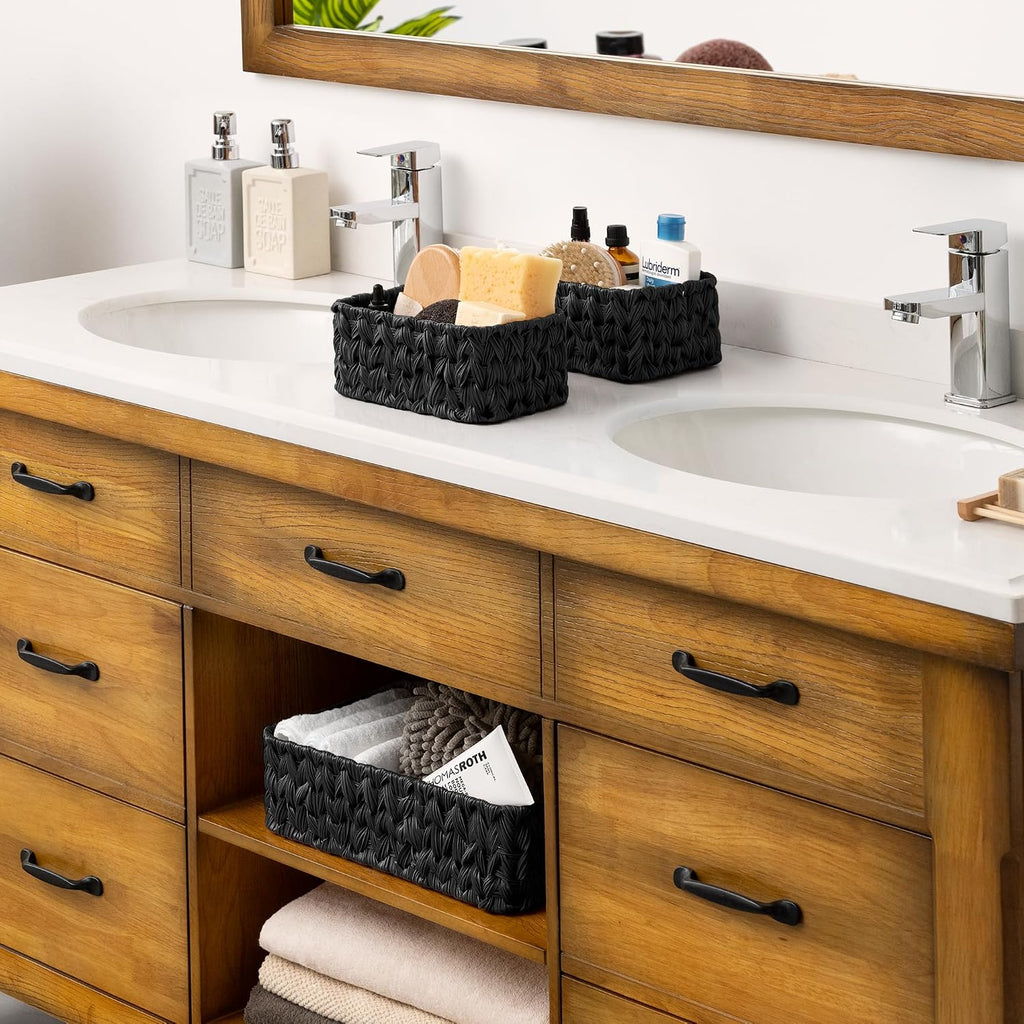 Black Wicker Baskets for Shelves, Small Baskets for Organizing