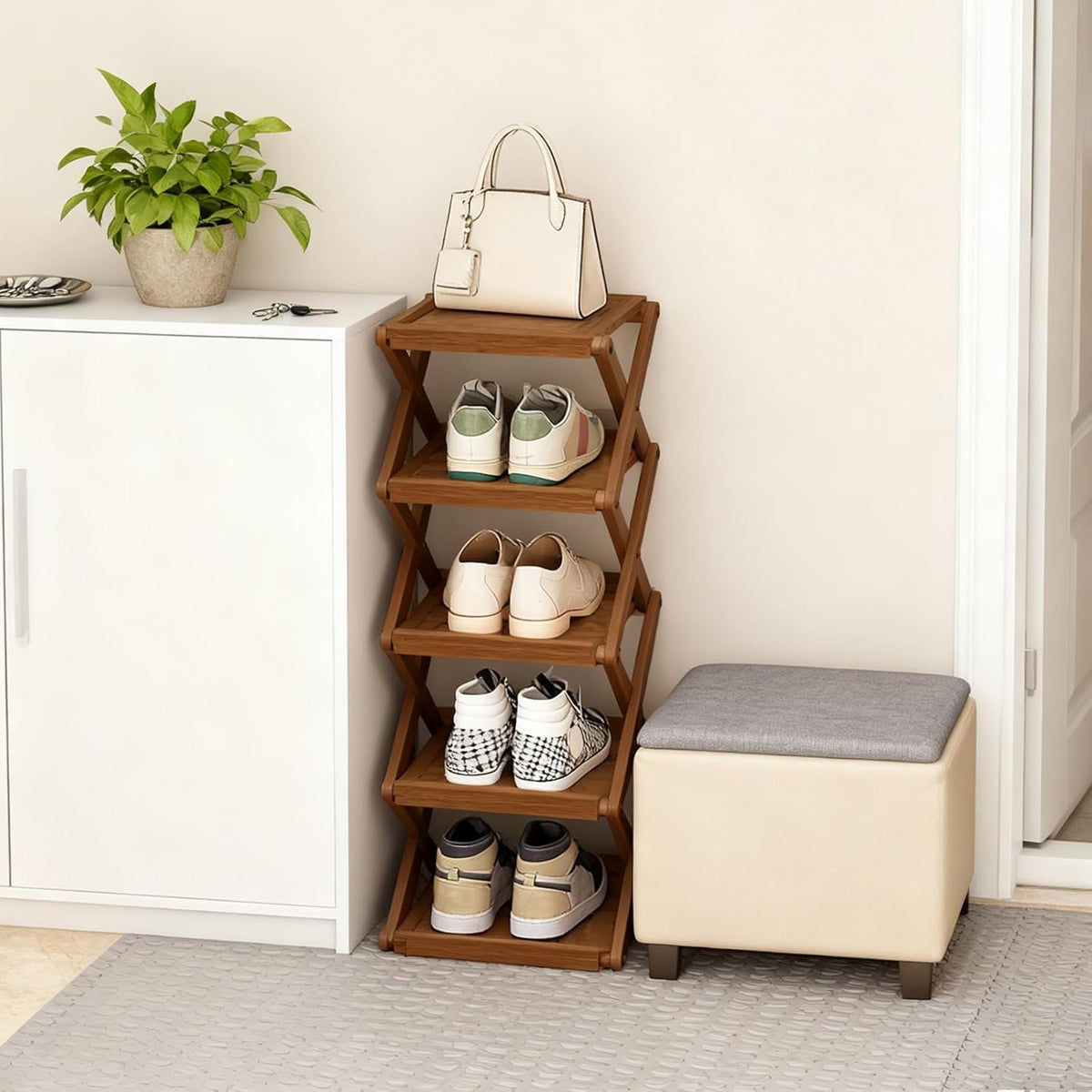 Bamboo Folding Shoe Rack for Entryway, Narrowdorm Closet Shoe Racks