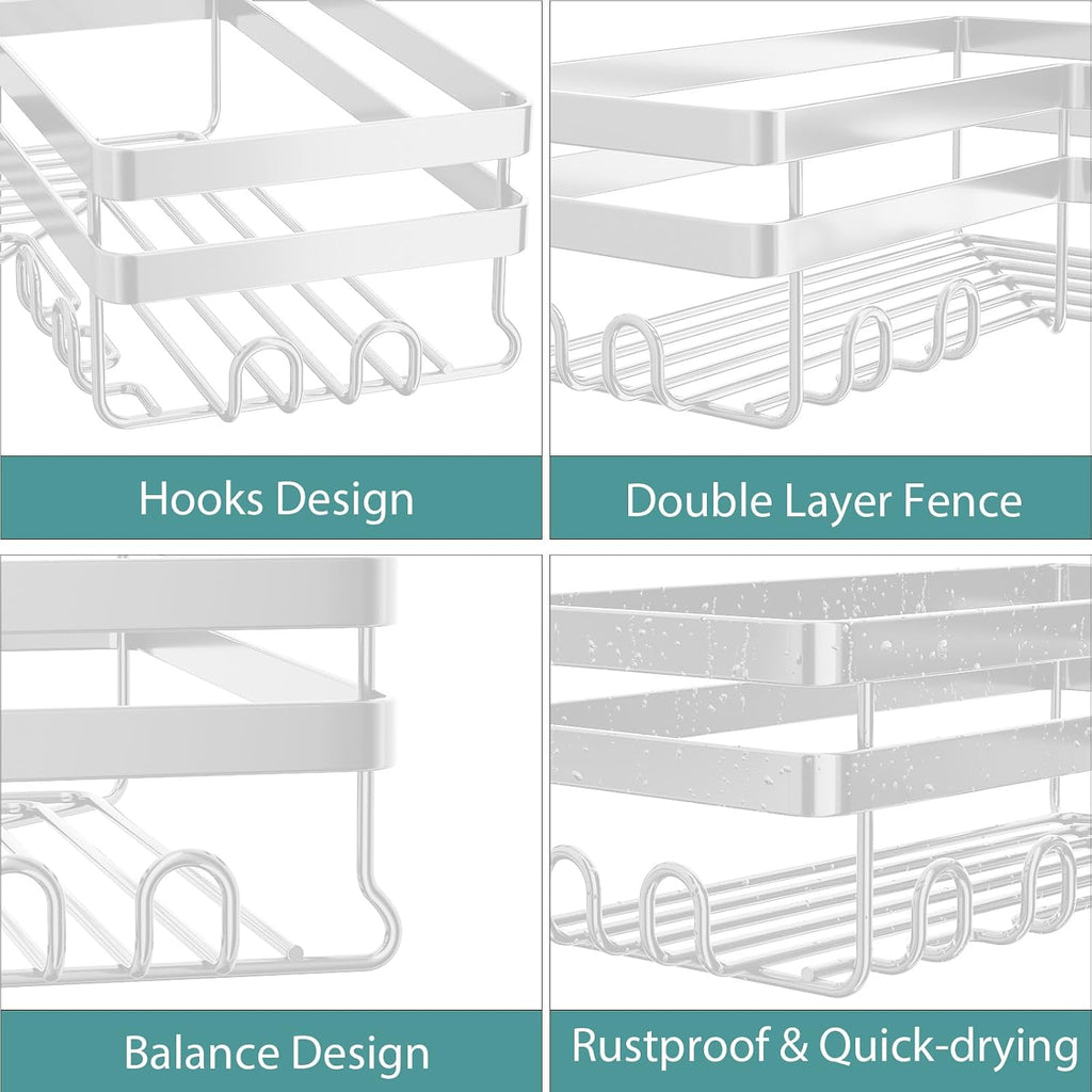 Corner Shower Caddy, Adhesive Shower Organizer with Hooks