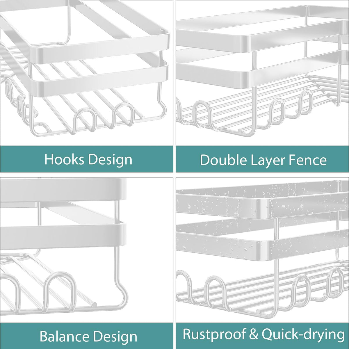 Corner Shower Caddy, Adhesive Shower Organizer with Hooks