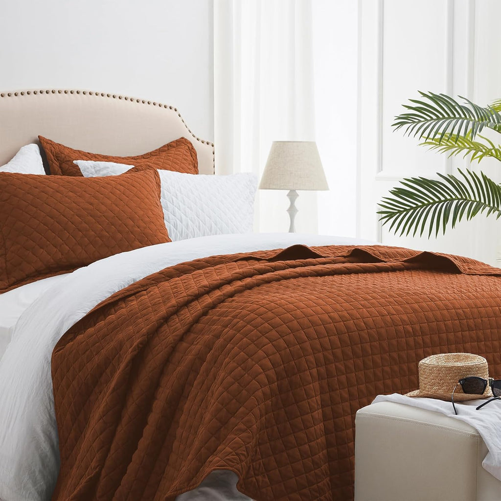 King Quilt Bedding Set, Lightweight Bedspreads,Brunt Orange
